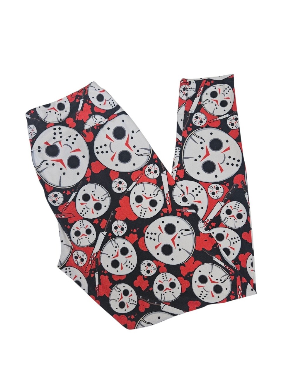 Horror Mask Print Leggings in Black, White & Red One Size Fits 4-14